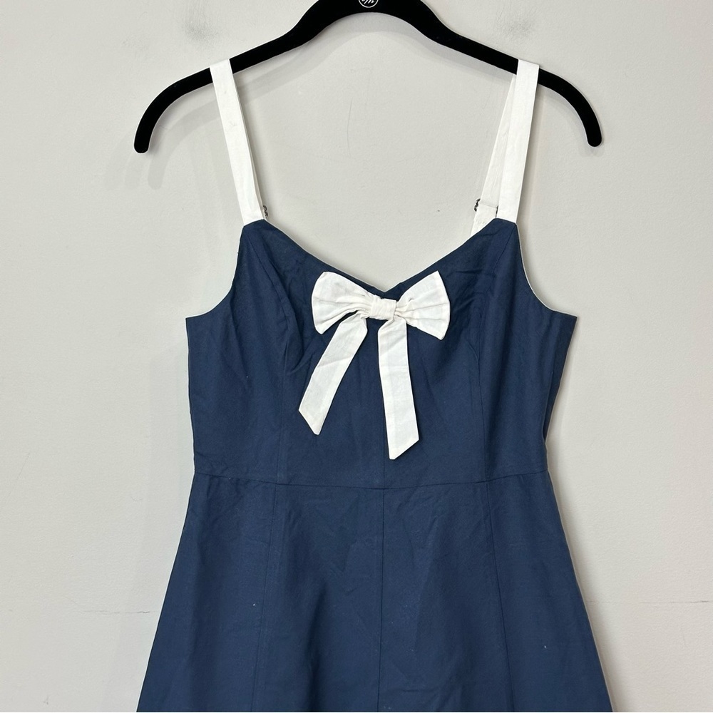 ModCloth Yours To Adore Dress Blue White Rockabilly PinUp Bow Front Fit n Flare - Picture 5 of 7